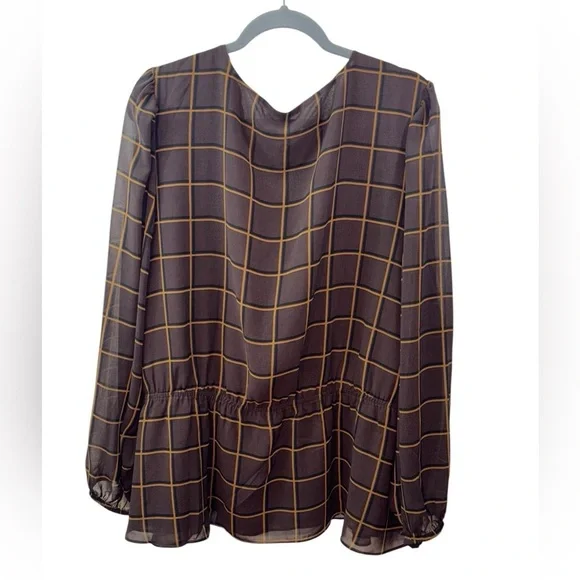 Calvin Klein Woman's Brown Printed Faux Wrap Top Blouse - Picture 4 of 7